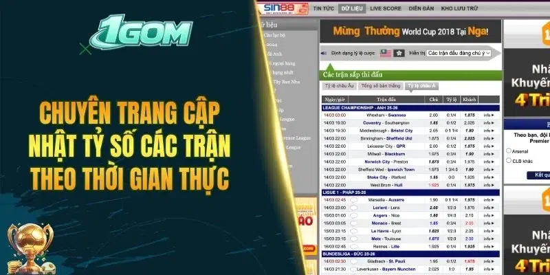 Chuyên trang cập nhật tỷ số các trận theo thời gian thực